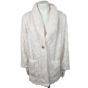 Soft Surroundings Cozy Fleece Cardigan Jacket Coatigan NEW Womens Medium White